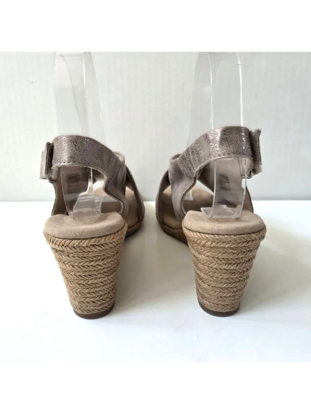 Clarks Shoes Womens 8 Metallic Pewter Lafley Alaine Jute Wedge Comfort Sandals